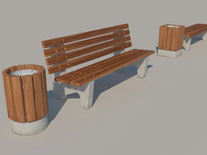 ustawić kosz na śmieci na ławce Model 3D