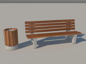 set bench trash can 3D Model