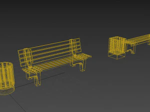 set bench trash can 3D Model