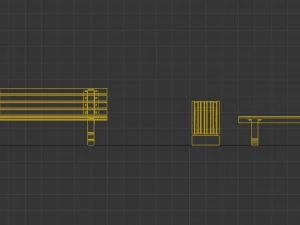 set bench trash can 3D Model