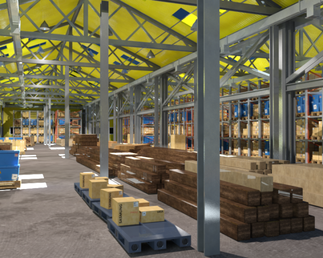 warehouse interior and exterior whit props d model 3D Model .c4d .max .obj .3ds .fbx .stl .blend 