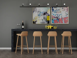 Bancone minimalista per wine bar moderno nero e legno Modello 3D