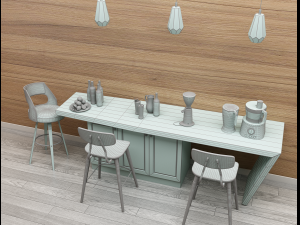 black and white morden wine bar minimalist table dining 3D Model