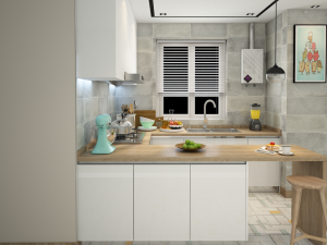 kitchen white wood morden bar counter l shape open concept minimalist table dining 3D 모델