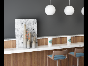 wood simple morden or minimalist table wine dining wood floor long table starbucks 3D 모델