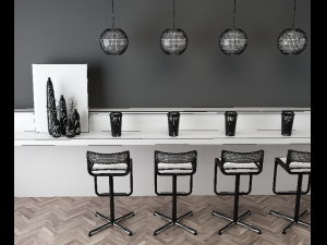 wood simple morden or minimalist table wine dining wood floor long table starbucks 3D Model