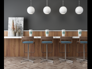 wood simple morden or minimalist table wine dining wood floor long table starbucks 3D Model