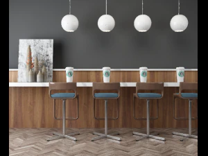 wood simple morden or minimalist table wine dining wood floor long table starbucks 3D Model