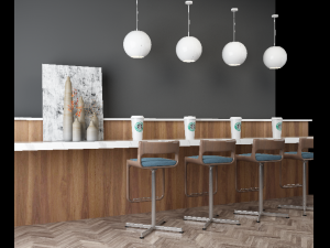 wood simple morden or minimalist table wine dining wood floor long table starbucks 3D Model