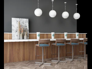 wood simple morden or minimalist table wine dining wood floor long table starbucks 3D Model