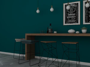 дерево простой современный или минималистичный стол винная столовая деревянный пол длинный стол темно-синий винтаж 3D Модель