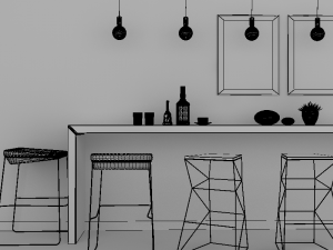 wood simple morden or minimalist table wine dining wood floor long table dark blue vintage 3D Модель