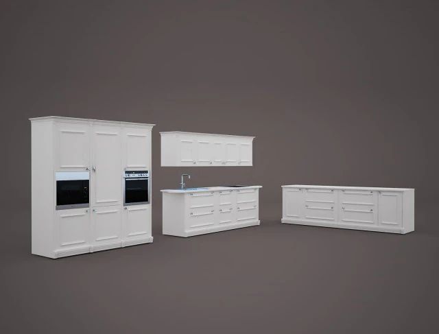 white kitchen 3D Model .c4d .max .obj .3ds .fbx .stl .blend 