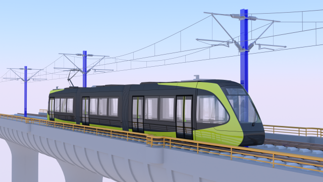 Bridge with Utsunomiya tram 3D 모델 .c4d .max .obj .3ds .fbx .stl .blend 