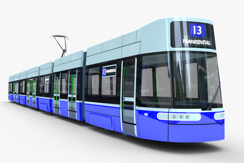 Tram Flexity Zurich exterior 3D 模型 .c4d .max .obj .3ds .fbx .stl .blend 
