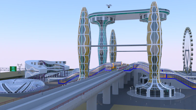 Future city with monorail III 3D Model .c4d .max .obj .3ds .fbx .stl .blend 