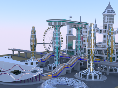 Future city with monorail III Modelo 3D