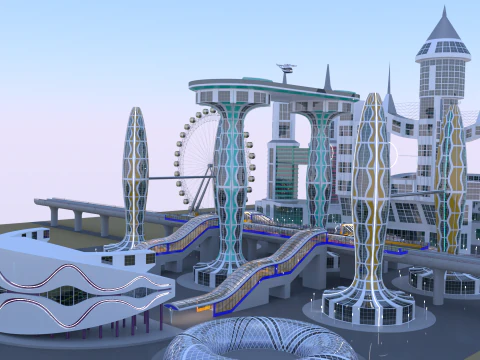Future city with monorail III 3D Model