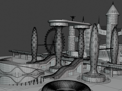 Future city with monorail III Modelo 3D