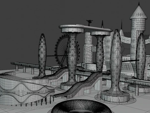 Future city with monorail III 3D Model