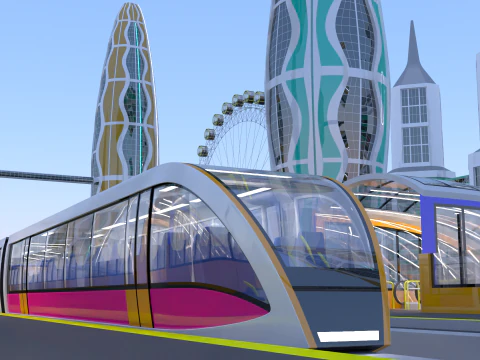 Future city with monorail III 3D Model