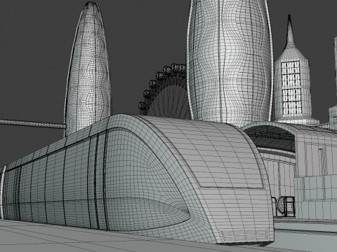 Future city with monorail III Modelo 3D