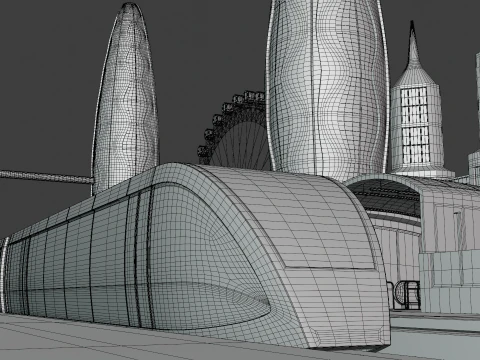 Future city with monorail III 3D Model