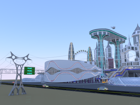 Future city with monorail III Modelo 3D