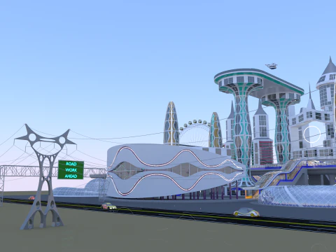 Future city with monorail III 3D Model