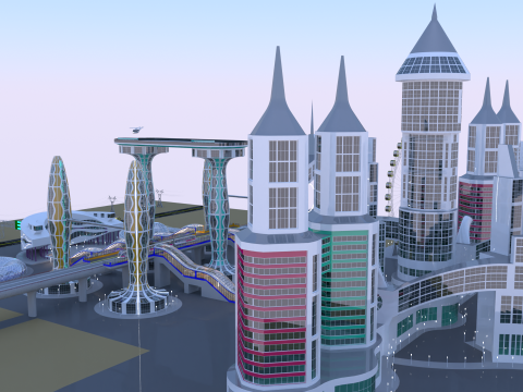 Future city with monorail III Modelo 3D