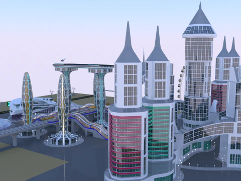 Future city with monorail III 3D Model