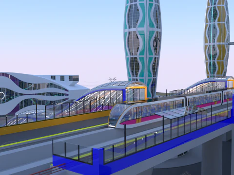 Future city with monorail III 3D Model