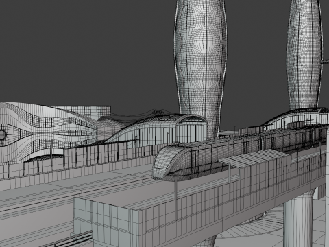 Future city with monorail III Modelo 3D