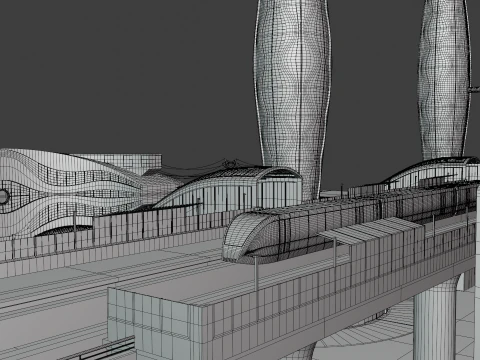 Future city with monorail III 3D Model