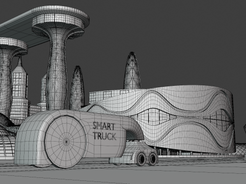 Future city with monorail III Modelo 3D