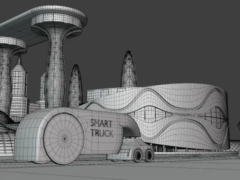 Future city with monorail III 3D Model