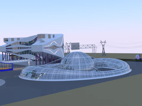 Future city with monorail III 3D Model