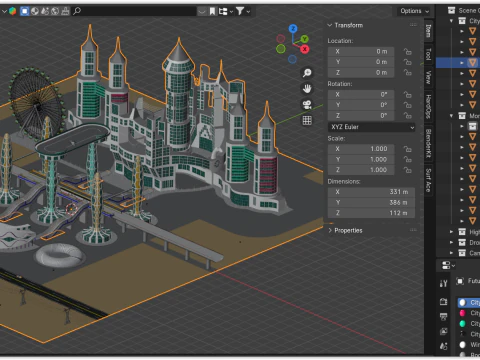 Future city with monorail III 3D Model