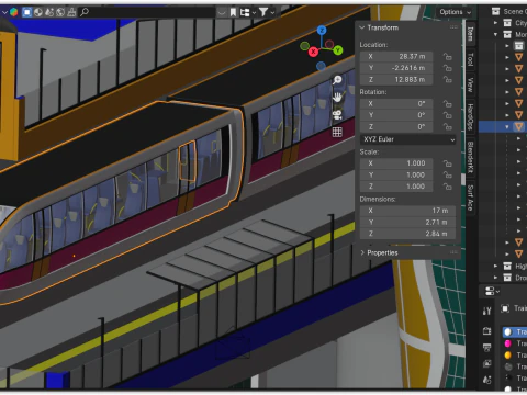 Future city with monorail III 3D Model
