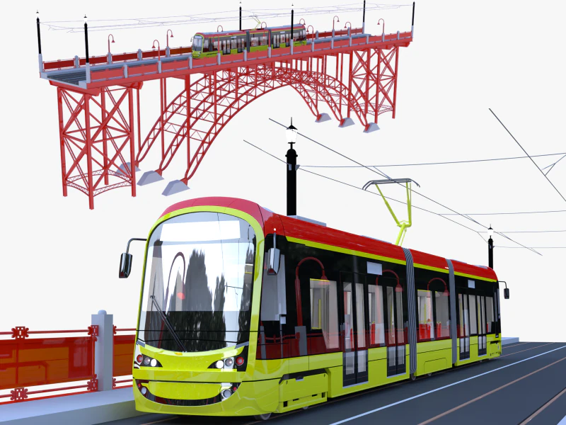 Bridge with Warsaw tram 3D Model .c4d .max .obj .3ds .fbx .stl .blend