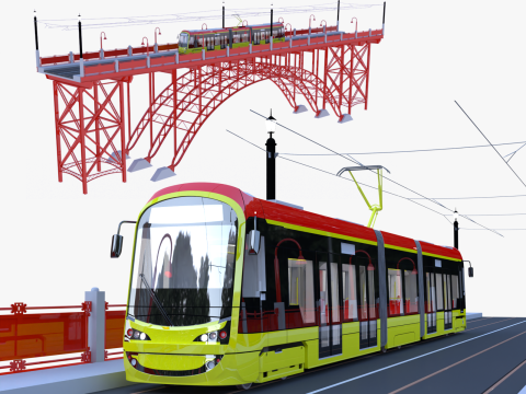 Bridge with Warsaw tram 3D 模型