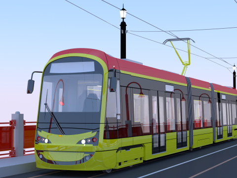 Bridge with Warsaw tram 3D Model