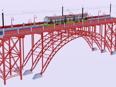 Bridge with Warsaw tram 3D Model