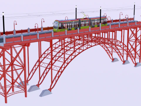 Bridge with Warsaw tram 3D Model