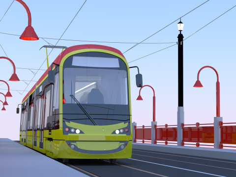 Bridge with Warsaw tram 3D Model