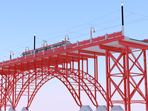 Bridge with Warsaw tram 3D Model