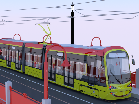 Bridge with Warsaw tram 3D Model