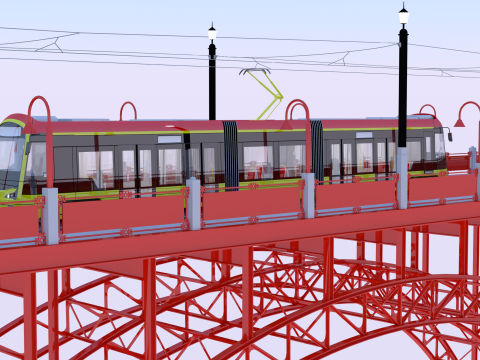 Bridge with Warsaw tram 3D Model