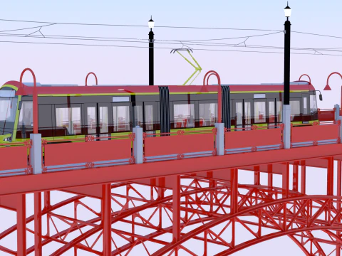 Bridge with Warsaw tram 3D Model