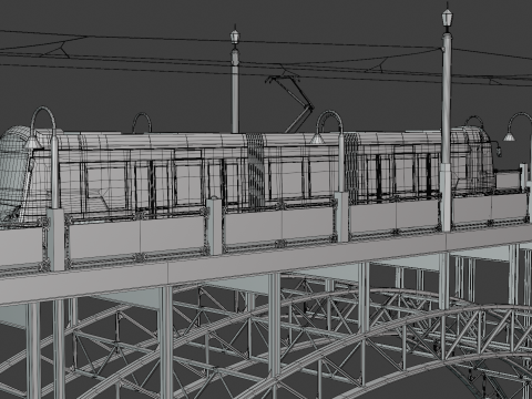 Bridge with Warsaw tram 3D Model